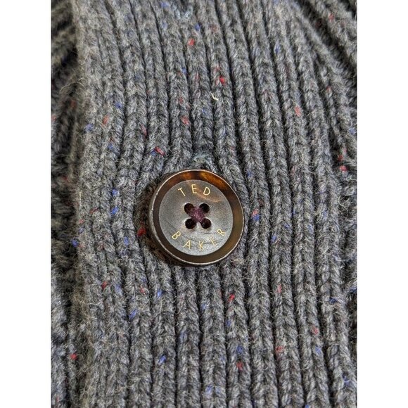 Ted Baker London Wool Blend Sweater Mens M Chunky Knit Gray Henley Mock Neck - Picture 4 of 7